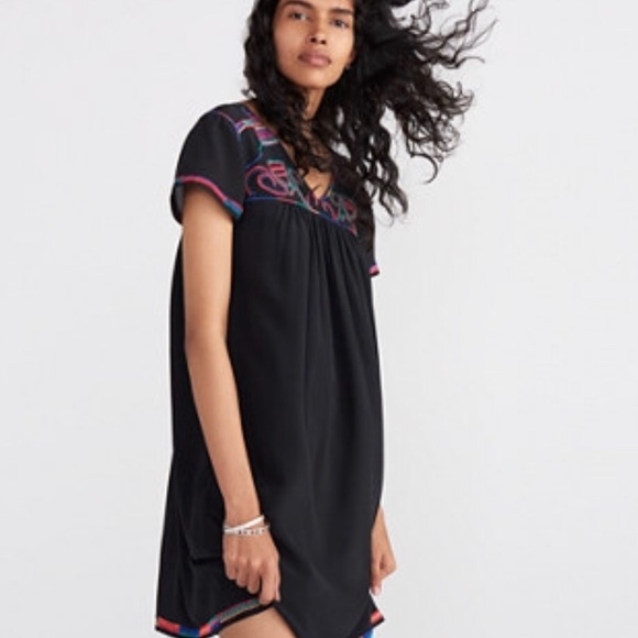 Madewell Dresses & Skirts - Madewell embroidered silk color stitch dress M